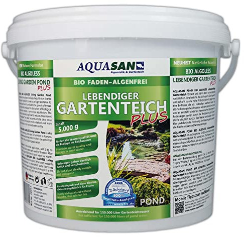 AQUASAN Bio Lebendiger Gartenteich Plus (Fördert die Wasserqualität, entfernt Fadenalgen, Schadstoffe, Schwimmteiche, Algenmittel), Inhalt:5 kg