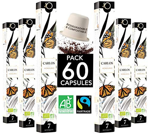 ORIGEENS Capsules Nespresso Compatible | Café BIO Fairtrade Arabica single Origin Honduras CARLOS | 60 Capsules Biodégradables Compostables | Torréfaction Artisanale