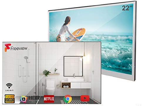 Soulaca Smart Espejo TV de 22 Pulgadas para Baño IP66 a Prueba de Agua con Wi-Fi Integrado