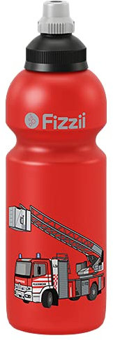 Fizzii Kinder- und Freizeittrinkflasche 600 ml (auslaufsicher bei Kohlensäure, schadstofffrei, spülmaschinenfest, Motiv: Feuerwehr)