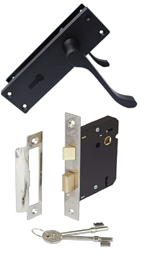 Haven Heritage Internal Victorian Scroll Quality Lever Lock Door Handles in Matt Black 150 x 40mm Inc Lock with Keys Sold in Pairs (1)