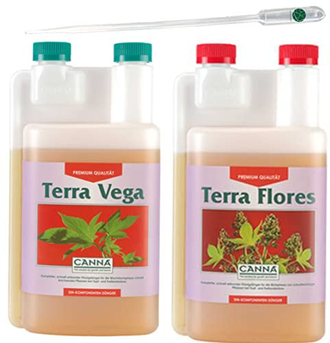 Canna Terra Vega Grow + Terra Flores Bloom - Fertilizzante per fiori da 1 l con pipetta