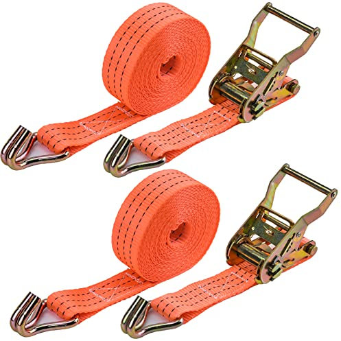 Sangle a Cliquet - 2 x 2000 kg 6m Sangle Arrimage Sangles D'arrimage avec Crochet Sangles de Serrage pour la Fixation ou la Sécurisation de la Charge de la Voiture ou du Transporter