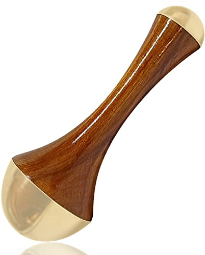 Spanzo Creation ? Ayurvedisches 2 in 1 Kansa Wand Gesicht Akupunkt Massagegerät zur Entgiftung & Tiefenentspannung Massagegerät Teakholzgriff (Natur 11,4 cm)