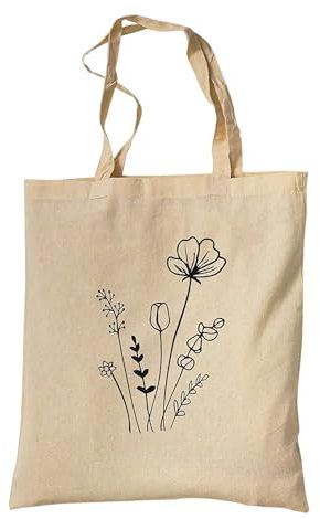 tradercat Jutebeutel bedruckt vintage 100% Baumwolle, Stoffbeutel bedruckt, Flowers One Line Art, jutebeutel aesthetic als modisches Accessoire spruch (Flower Art 2)