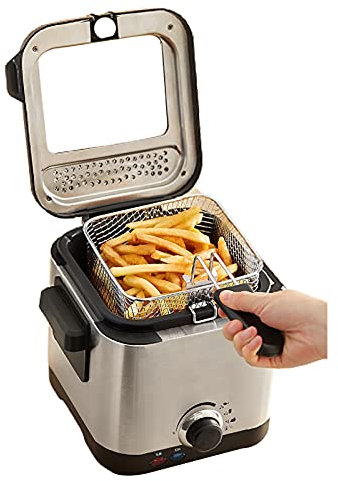 1.5L Deep Fat Fryer with Viewing Window, Electric Deep Fryer Adjustable Temperature Control with Safety Handle and Stainless Steel Non-Stick Internal Mesh Basket Easy Clean