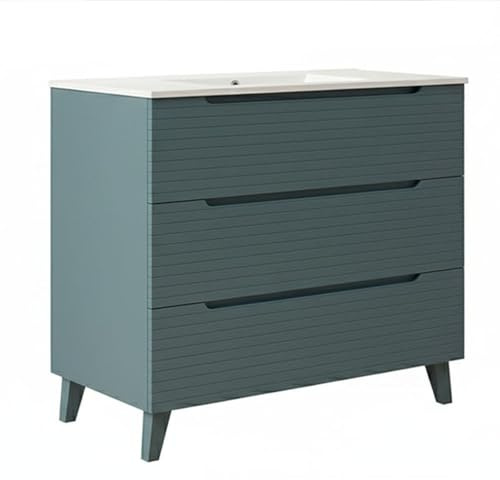 Kibath Mueble de Baño con Lavabo Boreal 80 cm 3 cajones con Patas Acabado Azul Oceano Mate Fabricado en Madera