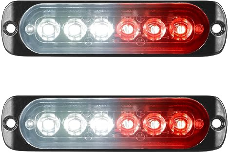 Willpower 2 Stück Ultradünne Notfall-Stroboskop-Lichter 6 LEDs Rot Weiß Warnblinker 12 V 24 V 18 Modi Kontrollleuchte IP67 Rückleuchten für LKW, Anhänger, Auto, Wohnmobil, 2 Stück