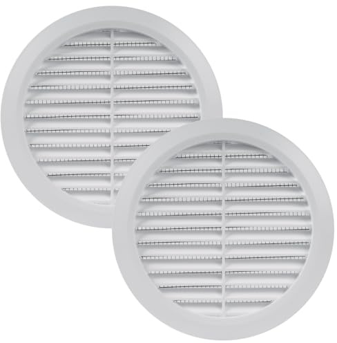 Vent Systems - Lot de 2 couvercles d'aération ronds blancs - 125 mm - Fentes d'aération - Couvercle de grille - Protection contre les insectes intégrée - Ouvertures d'aération CVC pour salle de bain