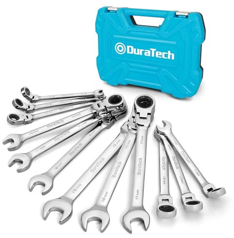 DURATECH 12-teilig Gelenk-Ratschenschlüssel-Satz, Gabelschlüssel Ringmaulschlüssel Satz mit 72 Zähnen, Metrisch, 8-19 mm, Cr-v Stahl, organisiert im Aufbewahrungskoffer