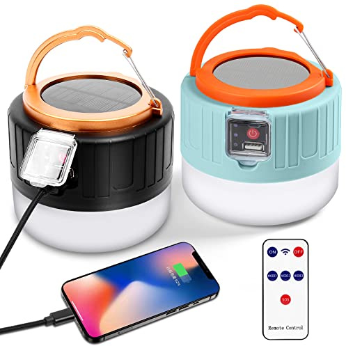 Flintronic 2 Stück Campinglampe, Solar LED Camping Laterne USB Aufladbar mit Fernbedienung, 5 Helligkeiten SOS Leuchtmodi mit Powerbank, Notfallset für Outdoor Wandern Camping Notfall Wandern Draussen