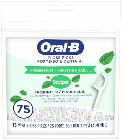 Oral-B Burst of Scope Dental Floss Picks, Fresh Mint, 75 Count Each, Pack of 6 (450 Count Total)