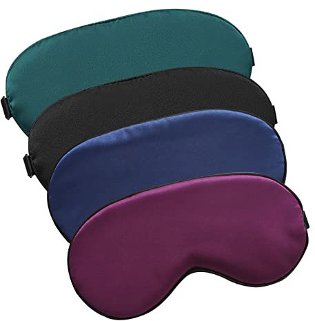 TSHAOUN 4 Pieces Sleep Mask, Silk Sleeping Eye Masks for Women Men Children, Soft Eye Mask for Sleeping, Blackout Eye Mask with Adjustable Strap, Eye-Cover Blindfold for Night,Travel,Nap (4 Colors)