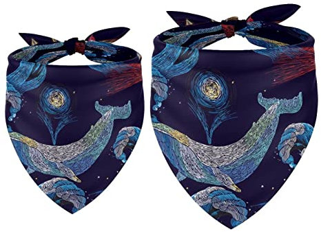 Hundehalstuch, Wale und Anker, Leuchtturm, Meereswelle und Boot, Haustierschal, Chiffon-Bandana, Dreiecks-Lätzchen, Zubehör für kleine, mittelgroße und große Hunde, Welpen, Haustiere, 2 Stück