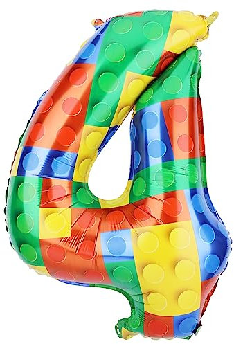 81,3 cm Bausteine Ballon, Bunt Zahlen Folienballons Helium-Ballonzahlen für Geburtstag Backstein-Mottoparty-Dekorationen (Nummer 4)