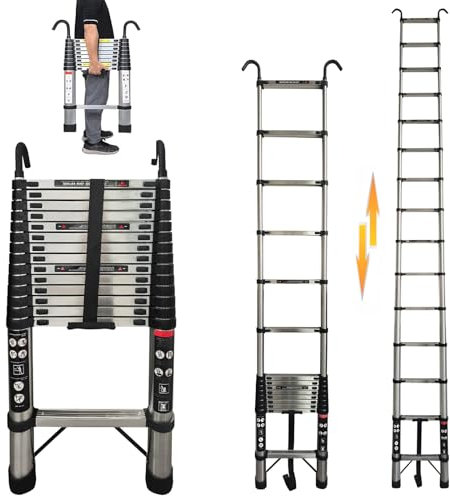 Échelle télescopique pliable de 5 m avec crochet amovible, échelle multifonction, antidérapante, échelle pliable, capacité de charge de 150 kg, échelle pour jardin intérieur