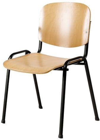 Topsit Besucherstuhl ISO, Bequemer Konferenzstuhl, stapelbar, mit Sitz und Rückenlehne aus Holz. (Schwarzer Gestell)