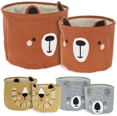 Murago - 2er Set Braun - Bär Aufbewahrungskorb Wäschekorb Beutel Sack Tasche für Spielzeug Kinderzimmer Korb faltbar Wäschesack Aufbewahrungsbeutel Truhe Kiste rund Braun - Bär