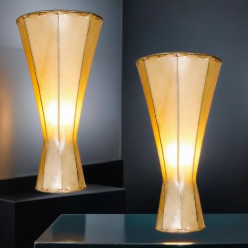 2er Set Orientalische Stehlampe Jinjin Natur 40cm Lederlampe Hennalampe Lampe | Marokkanische Große Stehlampen aus Metall, Lampenschirm aus Leder | Orientalische Dekoration aus Marokko