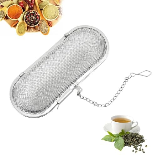 1 Pcs Oval Tea Filter with Chain, Fine-Meshed Multifunctional Strainer for Loose Leaf Tea, Spices & Seasonings, Durable Brewing Accessory (Easy to Use)