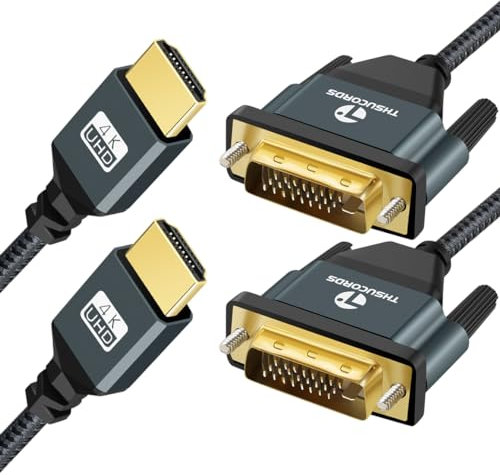 Thsucords 4K HDMI zu DVI Kabel 2M 2 Stück, Vergoldetes geflochtenes DVI zu HDMI Kabel Bidirektional kompatibel mit Projektor, Laptop, TV, PC, DVD Player
