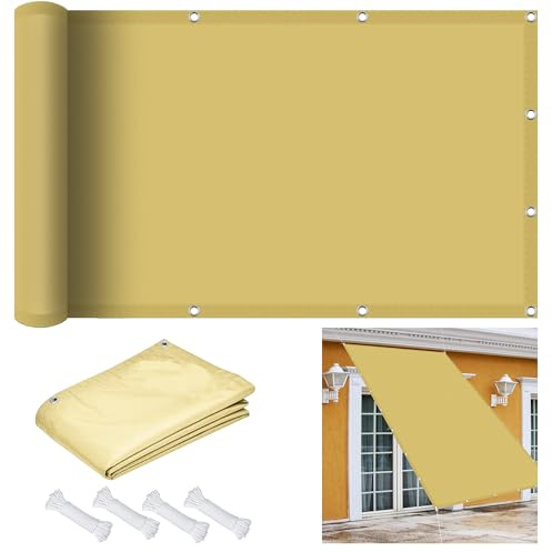 Tenda a Vela Quadrata 0.3 x 6.7 m Impermeabile, Rettangolare Vela Ombreggiante Parasole con Occhielli PES Protezione UV 98% per Arredo Esterno Giardino, Color Crema