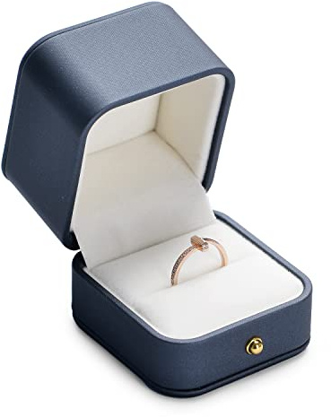 Papten Blue Wedding Ring Box PU Leather Jewellery Ring Gift Box for Proposal Marriage, Birthday, Anniversary