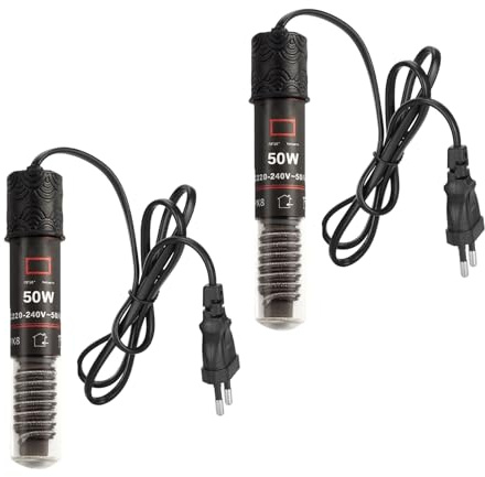 GERUI 2Pcs 50W Mini Riscaldatore per Acquario, Riscaldatore con Termostato per Tartarughiere per Piccoli Acquari per Acqua Salata e Dolce con Cavo di Rete da 99cm (2)