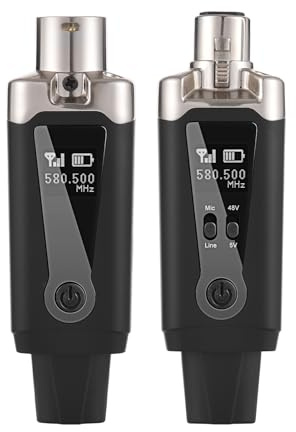 Btuty Micrófono inalámbrico Xlr transmisor y receptor UHF sistema de micrófono inalámbrico para mezclador de audio, guitarra eléctrica, bajo, modos ajustables, 16 canales