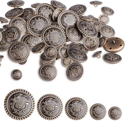 Milaosk 50 Piezas Botones de Metal Bronce, botón de Chaqueta Vintage, Decorativos para Trajes, Chaquetas, Uniformes, Abrigos 15mm-30mm