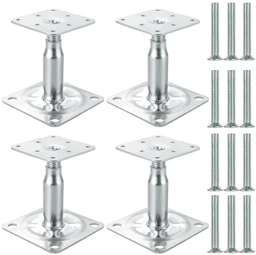 4er Set Pfostenträger，Verzinkte 100-130 mm Pfostenträger Höhenverstellbar,zum Aufschrauben | galvanisch verzinkt,Stützenfuß Bodenfuß für Zäune, Unterstände, Carports, Pergolen, Bauarbeiten