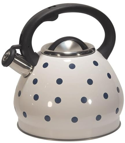 Bouilloire sifflante bleu foncé à pois – Théière en acier inoxydable de 3 L pour cuisinière à induction et à gaz