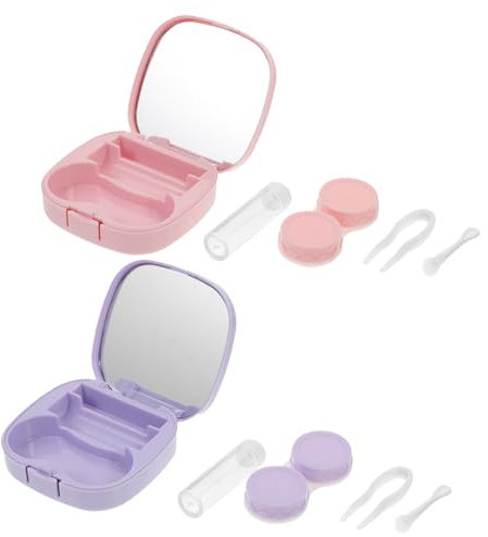 SECFOU 2sets Contact Lens Case Decorative Storage Box for Travel Small Lens Box Women for Daily Use