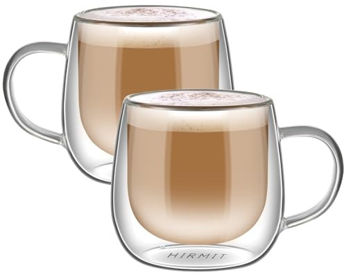 CMXING Doppelwandige Latte Macchiato Gläser Set 2er Set 300ML Kaffeeglas Teegläser mit Henkel Borosilikatglas Kaffeetassen Glas für Cappuccino,Tee,Sodawasser,Milch,kaltes Getränk