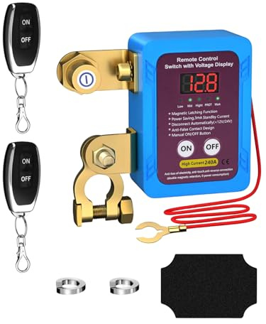 BuyWeek Autobatterieschalter mit Led-Spannungsanzeige Smart Batterie Kill Switch Batterietrennschalter 12v 240A Batterie Kill Switch Anti-Diebstahl für Auto, RV, ATV, LKW, Boot (2 Fernbedienungen)