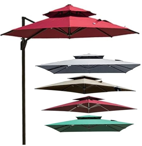 Auvent De Remplacement Pour Parasol De Terrasse Carré À 2 Niveaux Et 8 Baleines 3 X 3 M, Housse Rechange Pour Parasol Déporté Carré Résistant Aux UV Et À L'eau (auvent Uniquement), Jardin(Red)
