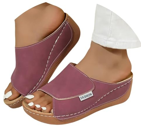 Klassiska Kvinnors Orthopediska Läder Anatomiska Sandaler Högklackade Pantoffer Bekväma Eleganta Lätta Hem Sandaler för Plantarfasciit Öppen Anti-slip Valvstöd Strand Havssandal 2025, Röd, 37 EU