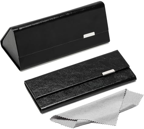 Suertree vikbart glasögonfodral glasögonväska bärbart mode läder glasögonfodral triangulär magnetisk glasögonlåda solglasögon etui, Svart-1 st, one size