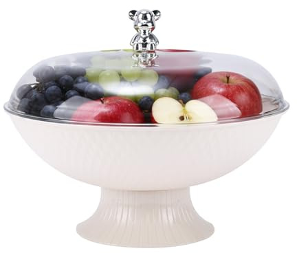 Gzsekken Fruit Bowl for Kitchen Countertop, Fruit Basket with Lid, Displaying for Party Wedding, Vegetable, Dessert, Snacks, Bread, Decorative Pedestal Bowl for Table Décor, Cream-White