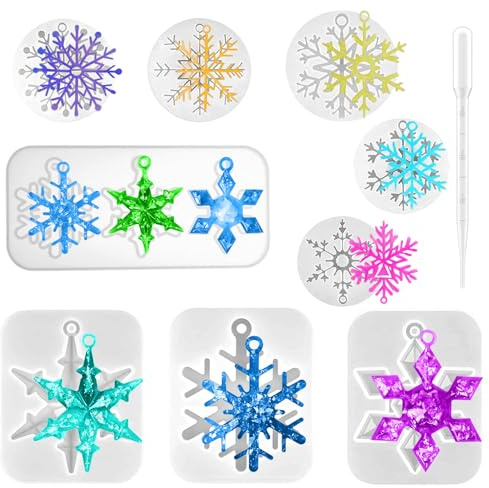 9 stampi in silicone per resina a forma di fiocco di neve, stampi in resina di Natale, stampi 3D a forma di fiocco di neve, fiocchi di neve, per fai da te, ornamenti natalizi, gioielli, ciondoli