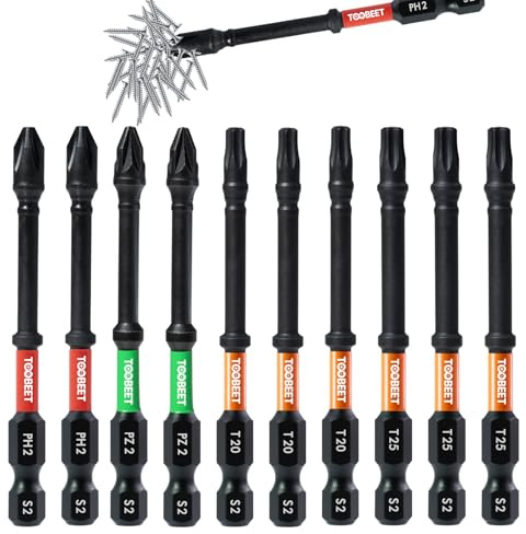 Toobeet Jeu Professionnel de 10 Embouts de Vissage 75 mm, Torx (T20/T25), Phillips (PH2), Pozidriv (PZ2), Acier S2 Pro, Embouts Extra-longs Magnétiques pour Visseuse à Choc avec Boîte