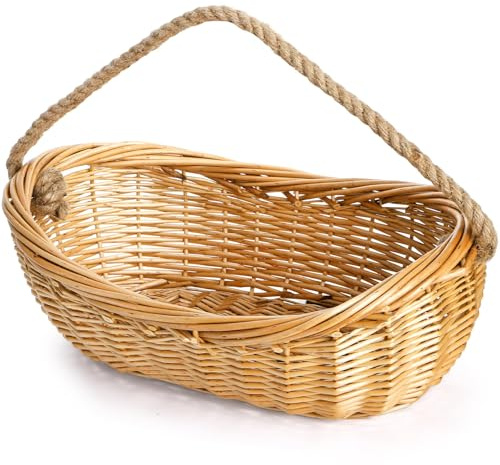 ZEAYEA Wicker Woven Basket with Jute Rope Handle, Large Garden Harvest Basket for Gathering Vegetables, Multi-functional Fruit Storage Basket for Picnic, Easter, Organizing