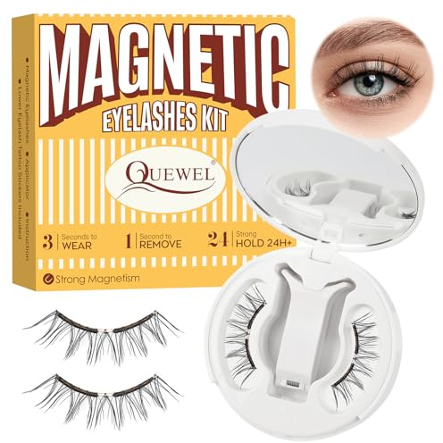 QUEWEL Magnetische-Wimpern mit Applikator, Upgrade 1 Paar weiche Magnet-Wimpern, kein Kleber erforderlich, wiederverwendbar, Wimpern-Magnetisch sind für Anfänger geeignet (Soft Magnetic-Style B)