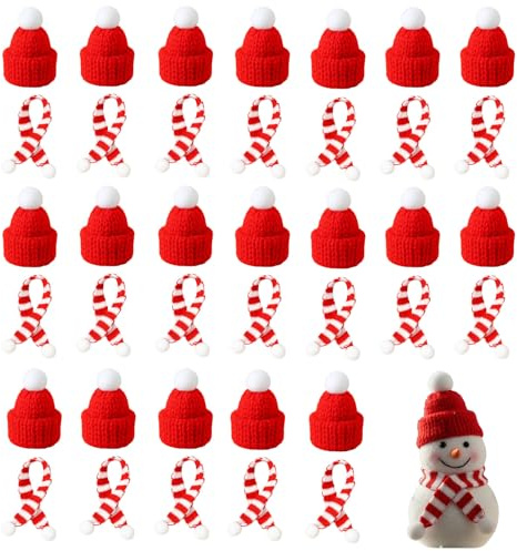 40 Stück Mini Weihnachtsmützen und Schal Set, Kleine-Weihnachtsmützen, Rote und Weiße Kleine Schal, Flaschenmütze Weihnachten, DIY Weihnachtsdeko Flaschen, Festliche Tischdeko für Weihnachtsfeiern