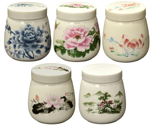 Genérico 5 Piezas Huevera De Cerámica,Juegos De Hueveras Cocidas De 220 Ml con Tapas,Cerámica De Estilo Vintage Hervida Suave para Cocina,Dormitorio,Hotel,Restaurante,Apartamento,Negocios,Alquiler