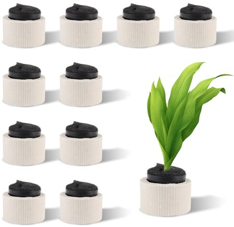Fatiya 10 Pieces Anti-Floating Aquatic Plants Fixed Rings Set, Porcelain Aquarium Plant Weights Pot with Sponge, Aquatic Planting Fixed Basket Weights for Fish Tank Decoration Landscaping (Black)