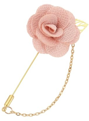 QUARKZMAN Broche De Solapa De Rosa Para Hombres Flor Con Cadena Color Nude