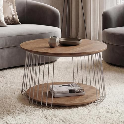 Mendler MCA Couchtisch HWC-P60 Metall MDF rund Ø 70cm - braun | Beistelltisch, Kaffeetisch, Loungetisch