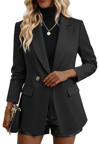 Mina Self Oversized Blazers for Women,Business Casual Black Womens Blazer | Notch Lapel, Double Breasted Loose design, Fall Blazers for work casual,Office Dressy Open Front, Interview Outfits