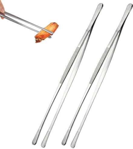 GeeRic 2 Piezas Pinzas de Cocina con Punta Ronda, Acero Inoxidable Plata, Pinzas Cocina Acero Inoxidable de Precision para Utensilios de Cocina Adecuado para Cocinero, Barbacoa, Servir